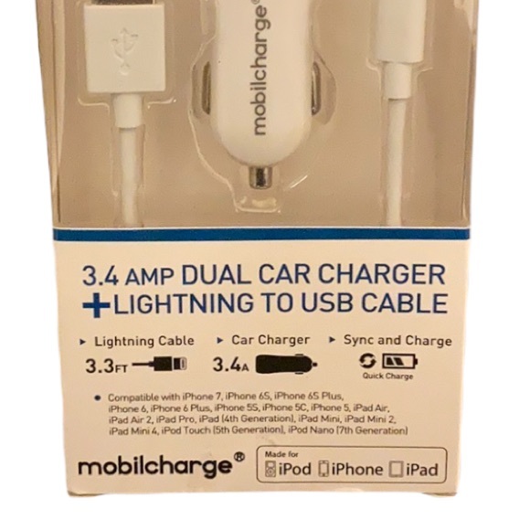 ⚜️3.4 Amp Dual Car Charger & Lightning to USB Charging Cable! NWT! - Picture 3 of 4